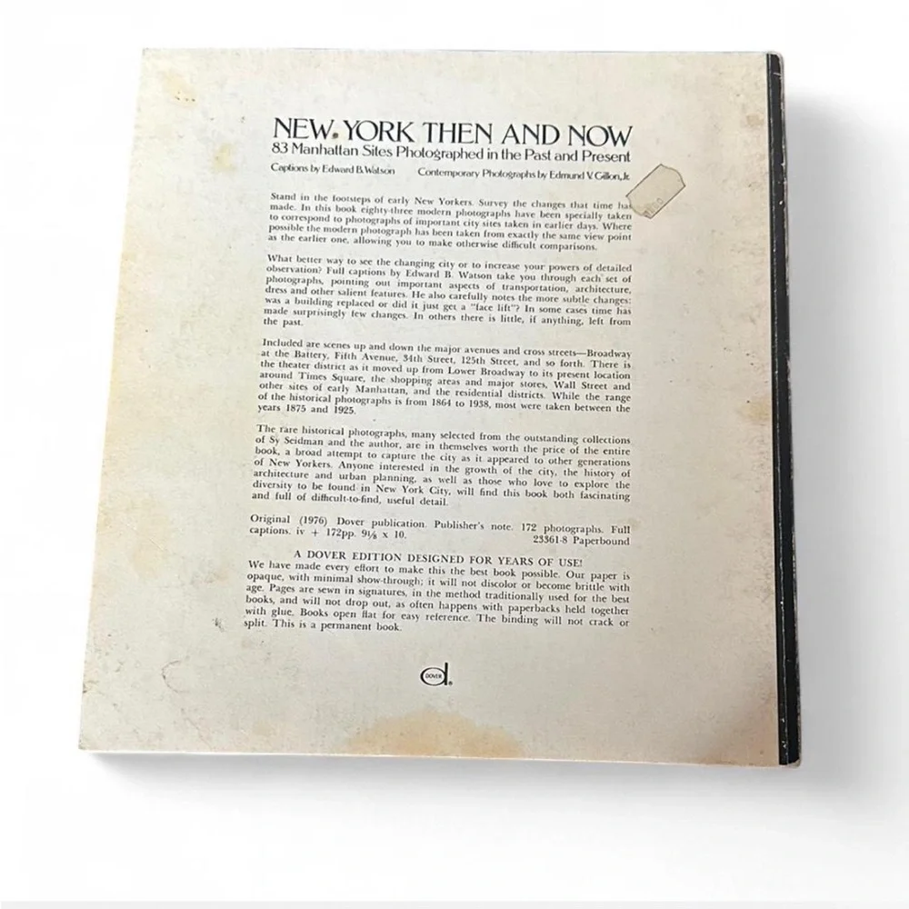 💜 Vintage New York Then And Now 1976 Book - Edward B. Watson/Edmund V. Gillon Jr